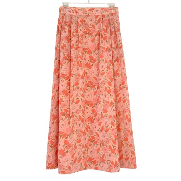 Vintage 80s Pendleton Skirt Womens Size 6 Small Midi Floral Orange Made In USA - Picture 1 of 11